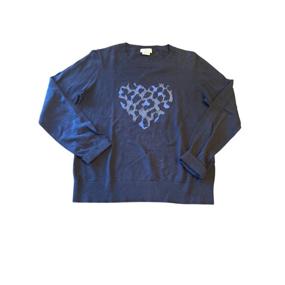 Kate Spade New York Womens Black Heart Leopard Sweater Medium silk Wool Blend - Picture 1 of 5